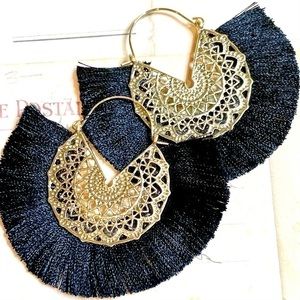 Fringe and Filigree Hoop Earrings | Black